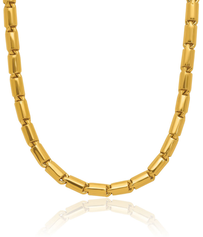 24K Solid Yellow Gold 3.2mm Round Barrel Chain Necklace