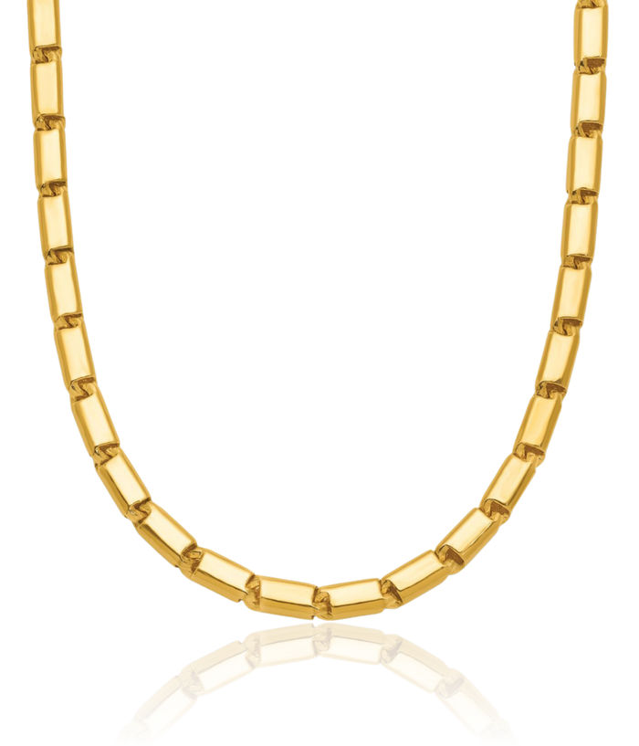 24K Solid Yellow Gold 3mm Square Barrel Link Chain Necklace