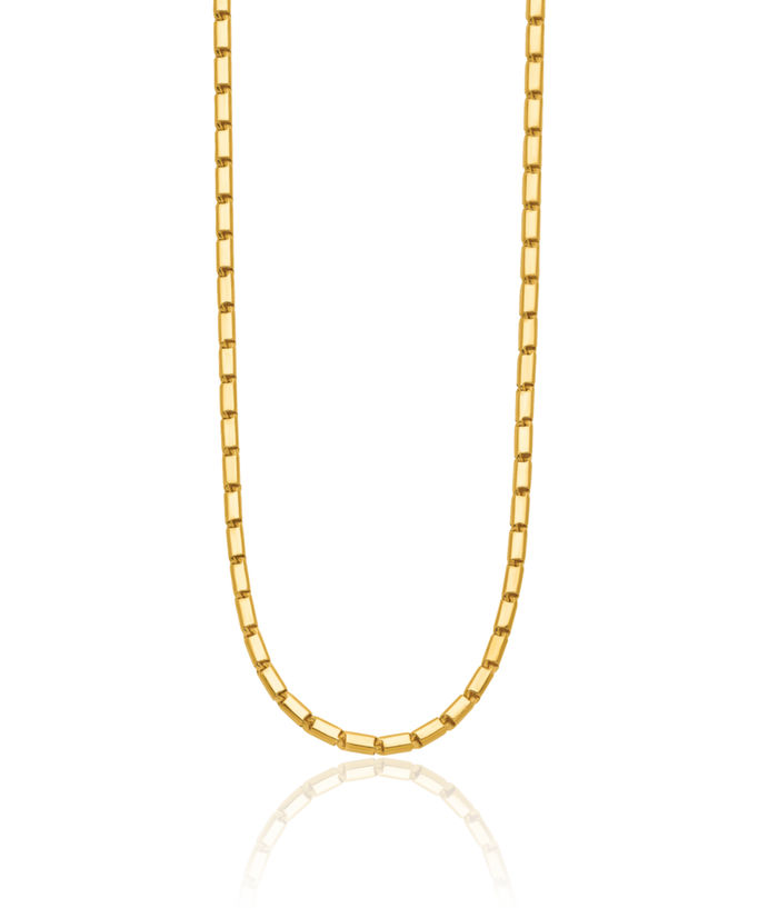 24K Solid Yellow Gold 3mm Square Barrel Link Chain Necklace