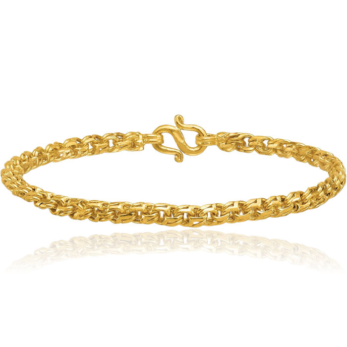 24K Solid Yellow Gold 4.4mm Double Curb Link Chain Bracelet