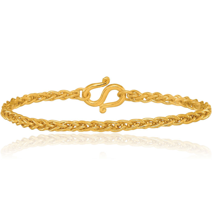 24K Solid Yellow Gold 4mm Spiga Wheat Link Chain Bracelet