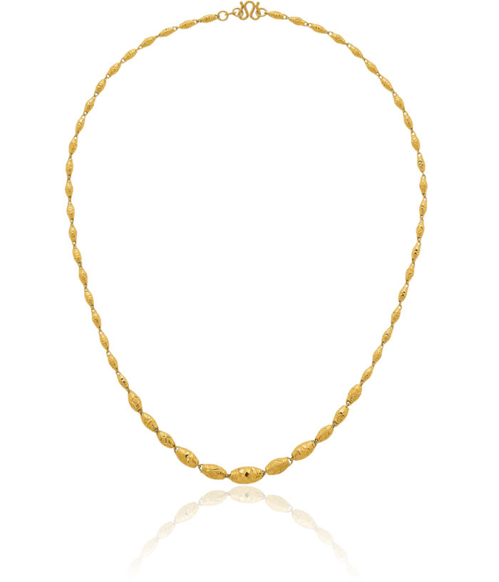 24K Solid Yellow Gold Barrel Bead Necklace
