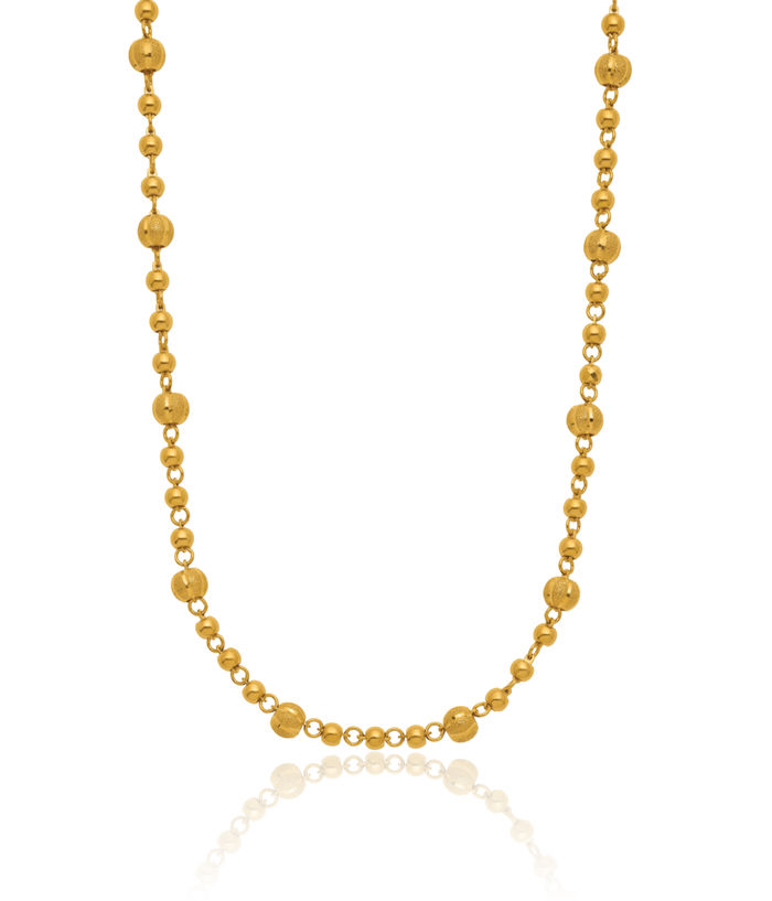 24K Solid Yellow Gold Beaded Necklace Chain