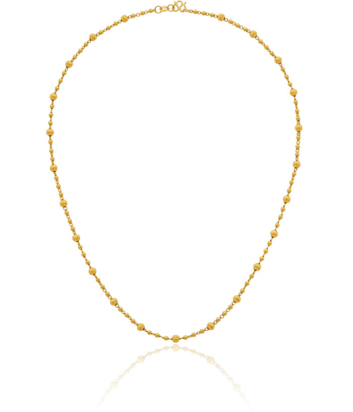 24K Solid Yellow Gold Beaded Necklace Chain