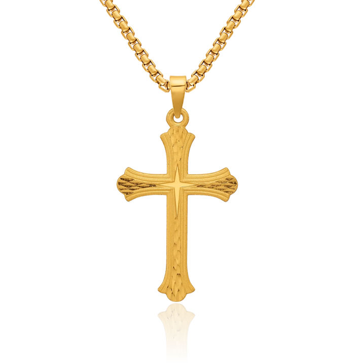 24K Solid Yellow Gold Holy Cross Necklace Religious Chain Pendant Jesus Christ Charm