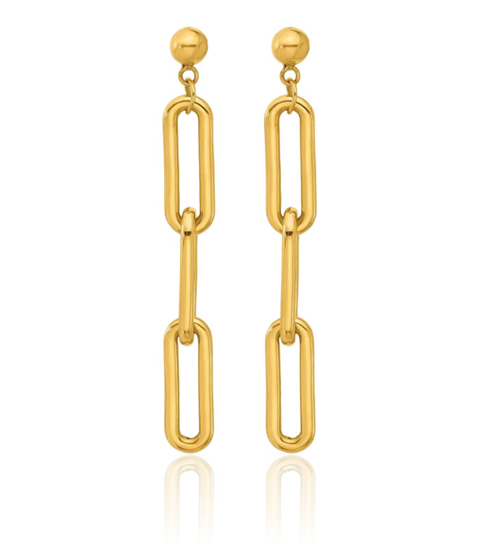 24K Solid Yellow Gold Paperclip Chain Link Back Post Drop Dangle Earrings