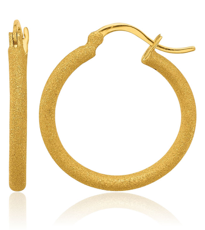 24K Solid Yellow Gold Round Medium Hoop Earrings