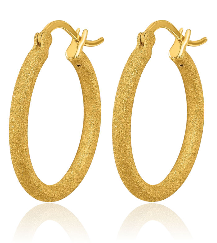 24K Solid Yellow Gold Round Medium Hoop Earrings