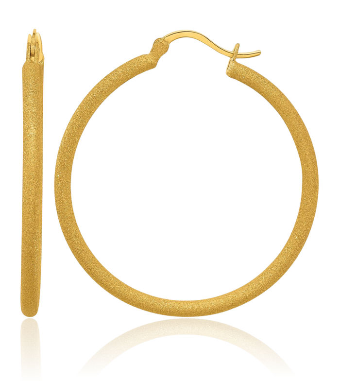 24K Solid Yellow Gold Round Medium Hoop Earrings