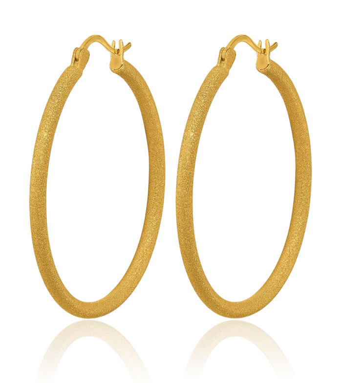 24K Solid Yellow Gold Round Medium Hoop Earrings