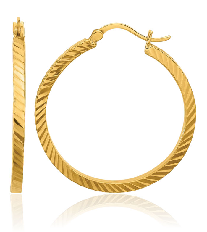 24K Solid Yellow Gold 1.9 x 26.5mm Round Medium Hoop Earrings