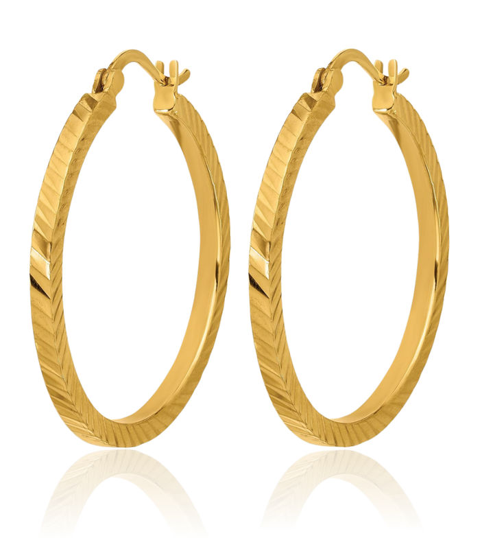 24K Solid Yellow Gold 1.9 x 26.5mm Round Medium Hoop Earrings