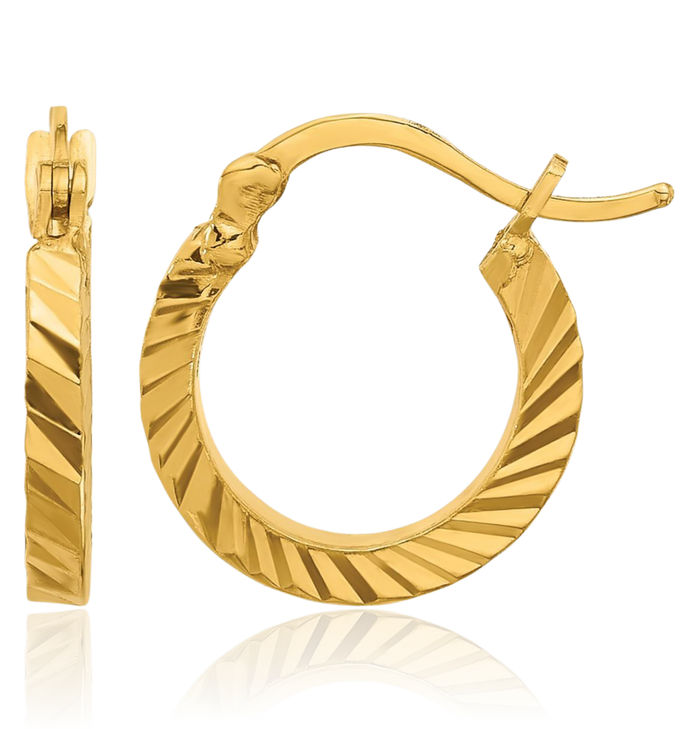 24K Solid Yellow Gold 1.9 x 12.5mm Round Huggie Small Hoop Earrings