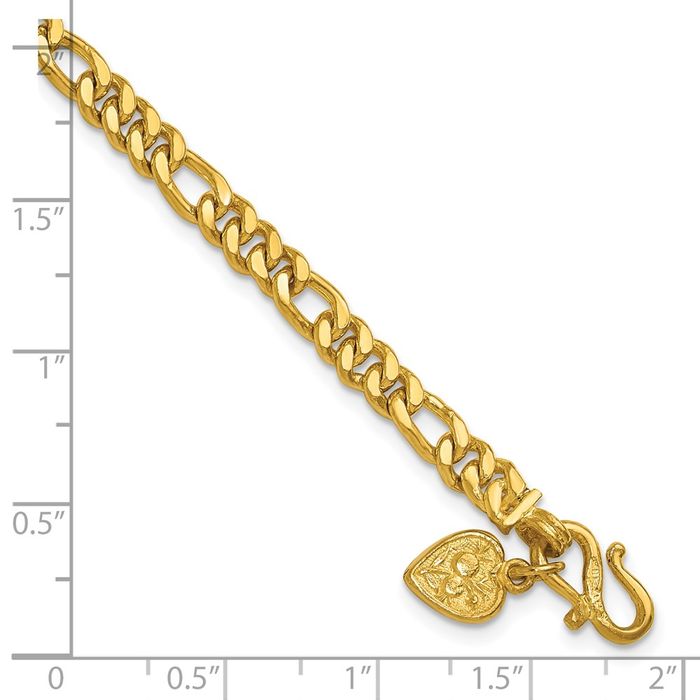 24K Solid Yellow Gold 4.8mm Figaro Link Chain Bracelet