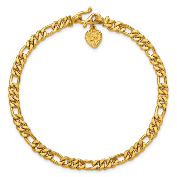 24K Solid Yellow Gold 4.8mm Figaro Link Chain Bracelet