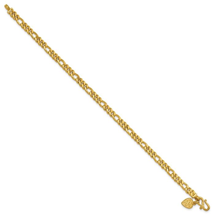 24K Solid Yellow Gold 4.8mm Figaro Link Chain Bracelet