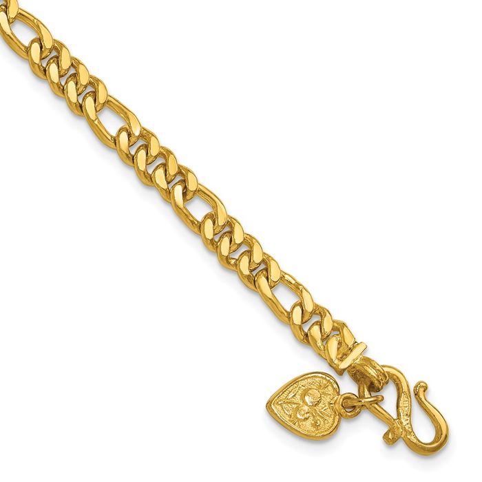 24K Solid Yellow Gold 4.8mm Figaro Link Chain Bracelet