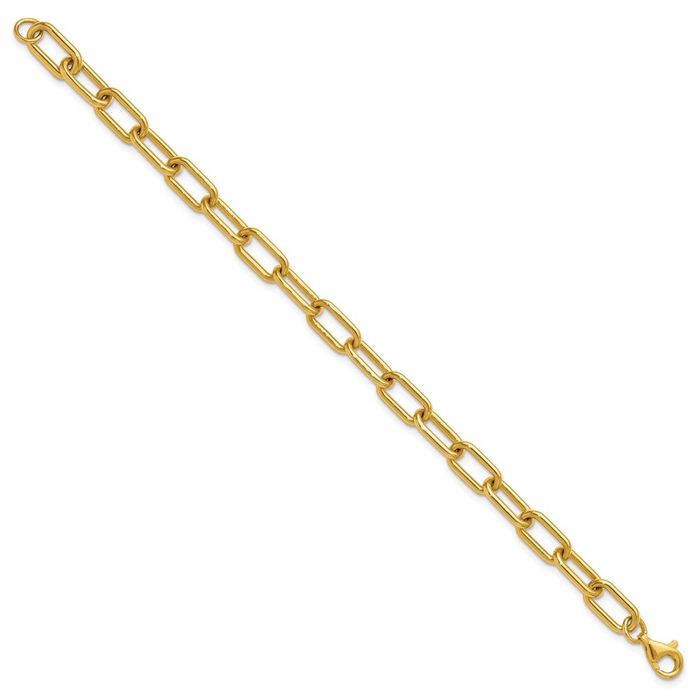 24K Solid Yellow Gold 6.5mm Paperclip Cable Rolo Link Chain Bracelet