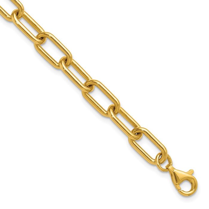 24K Solid Yellow Gold 6.5mm Paperclip Cable Rolo Link Chain Bracelet