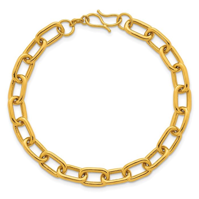 24K Solid Yellow Gold 6.5mm Paperclip Cable Rolo Link Chain Bracelet