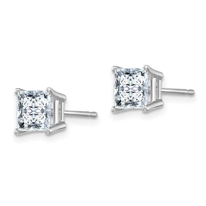 14K Solid White Gold 6mm Princess-Cut Square Solitaire Moissanite Stud Earrings