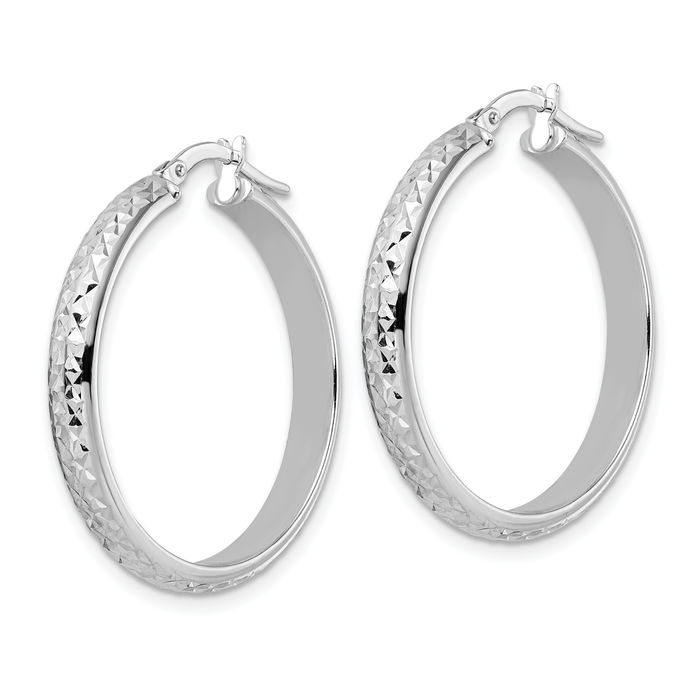 14K Solid White Gold Round Medium Hoop Earrings
