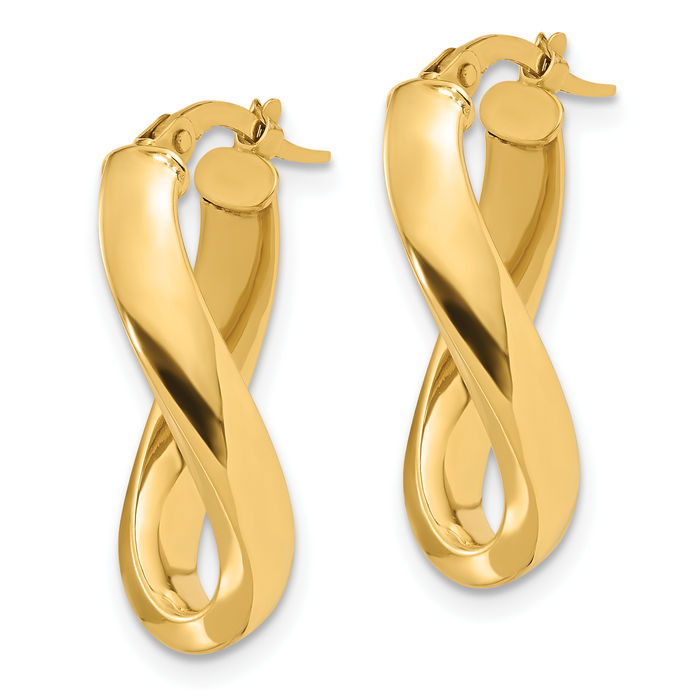 14K Solid Yellow Gold Twisted Oval Medium Hoop Earrings