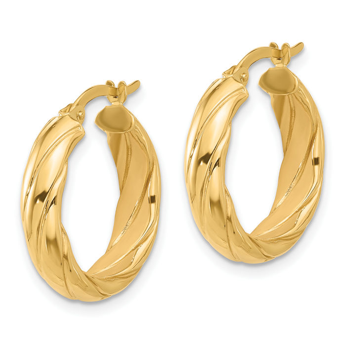 14K Solid Yellow Gold Round Medium Hoop Earrings