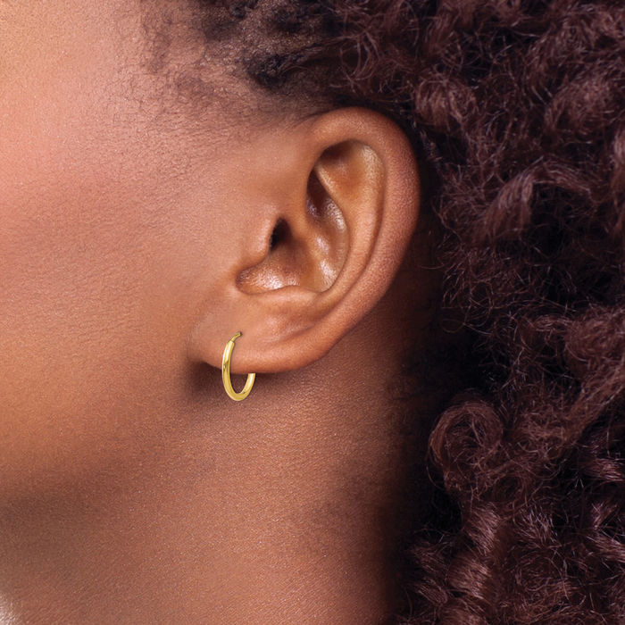 10K Solid Yellow Gold 1.5mm Round Endless Huggie Small Hoop Earrings