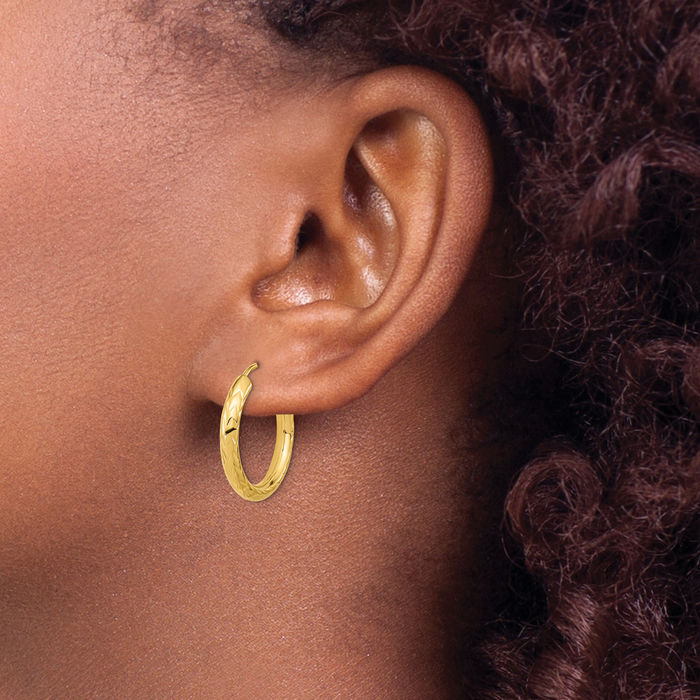 10K Solid Yellow Gold Endless Round Medium Hoop Earrings