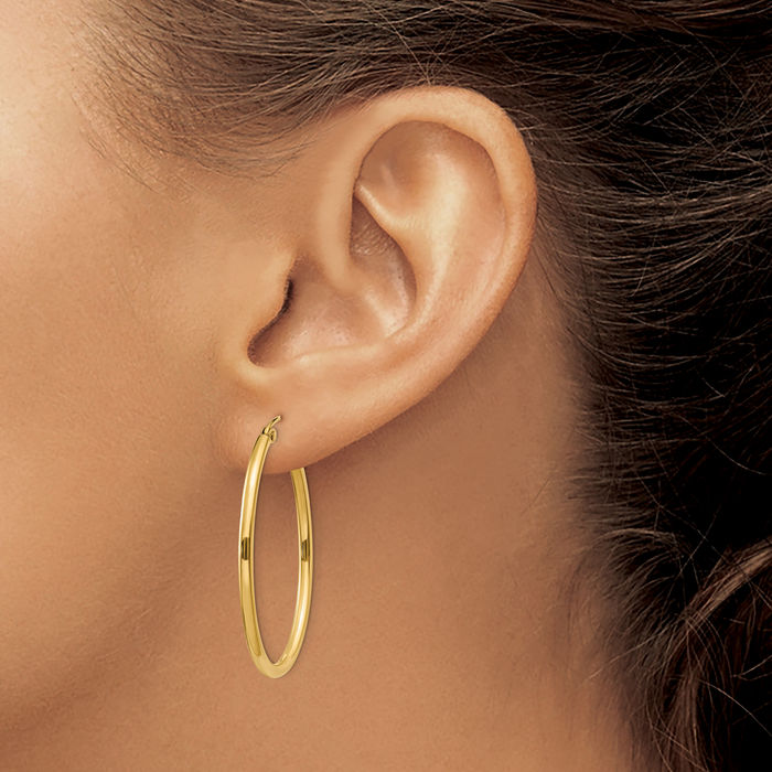 10K Solid Yellow Gold Oval Medium Hoop Earrings