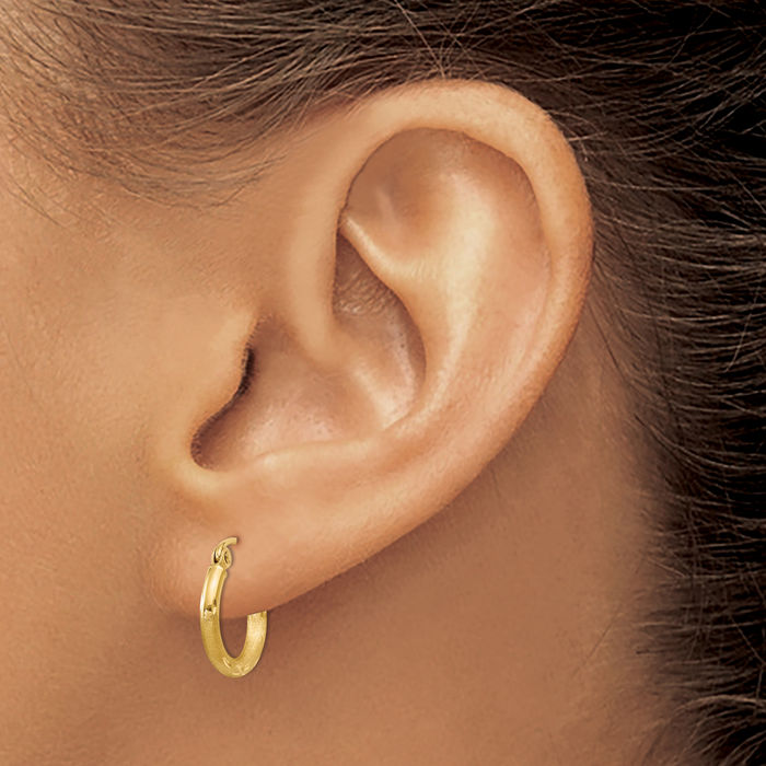 10K Solid Yellow Gold 2mm Round Tube Huggie Small Hoop Earrings