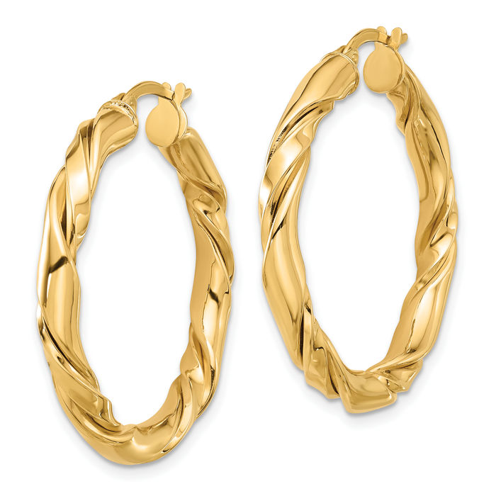 14K Solid Yellow Gold Twisted Round Medium Hoop Earrings