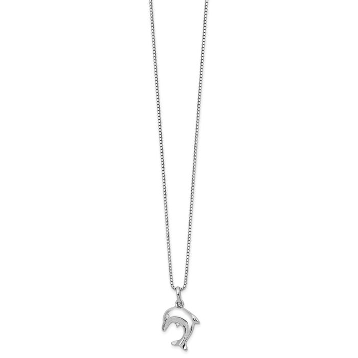 925 Sterling Silver Diamond Sea Dolphin Ocean Fish Beach Nautical Chain Necklace