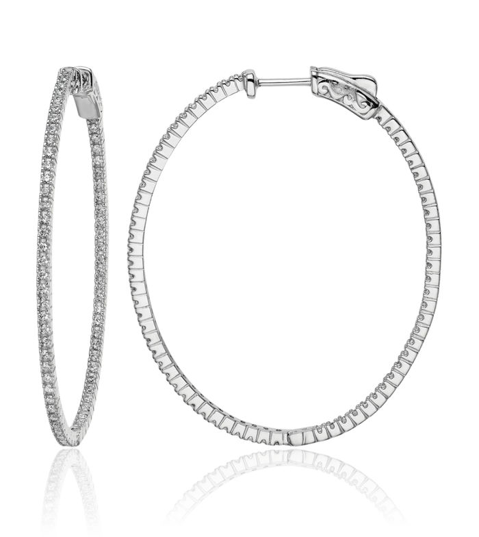 925 Sterling Silver 1.25mm Cubic Zirconia CZ Oval Large Hoop Earrings