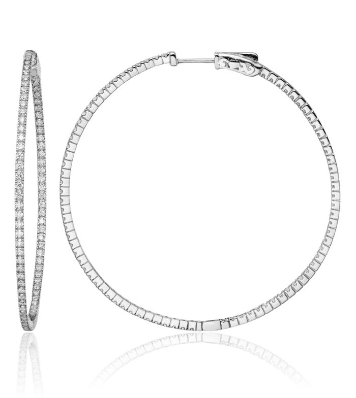 925 Sterling Silver 1.2mm Cubic Zirconia CZ Round Large Hoop Earrings