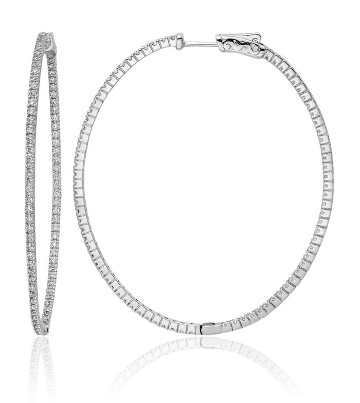 925 Sterling Silver 1.3mm Cubic Zirconia CZ Oval Large Hoop Earrings