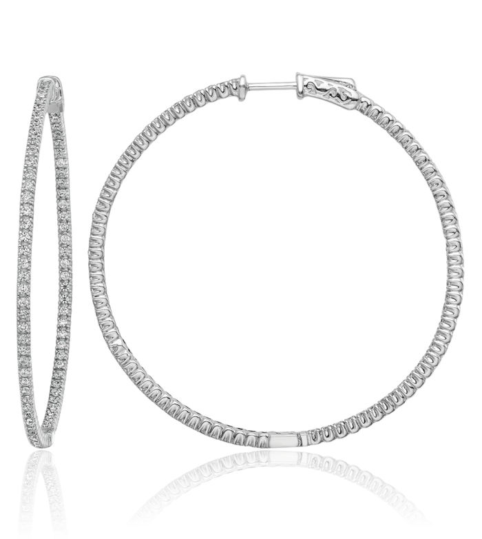 925 Sterling Silver 1.3mm Cubic Zirconia CZ Round Large Hoop Earrings