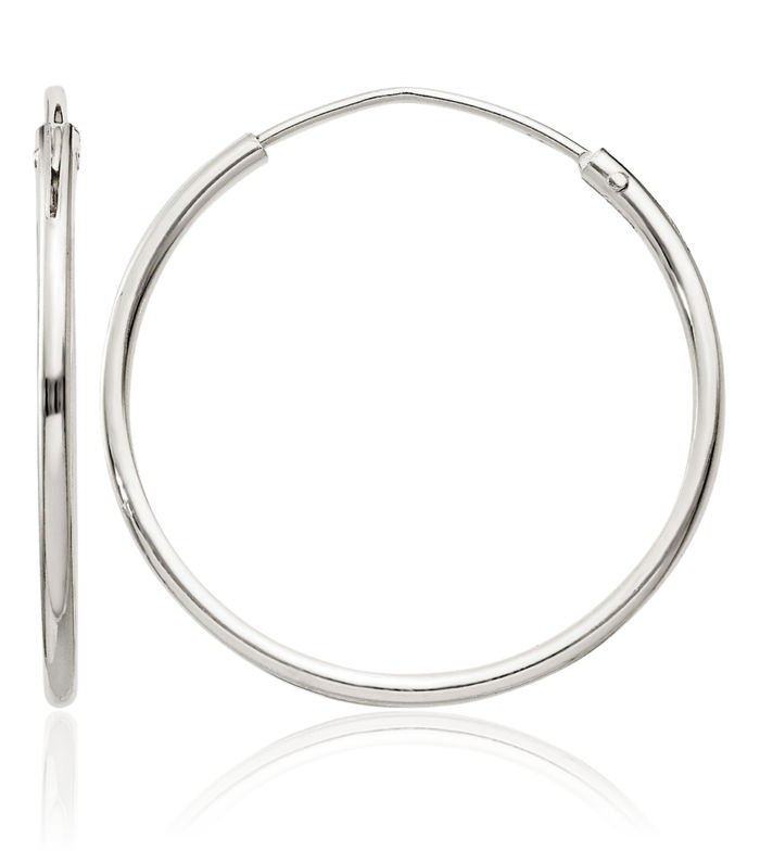 925 Sterling Silver 1.3mm Round Endless Medium Hoop Earrings