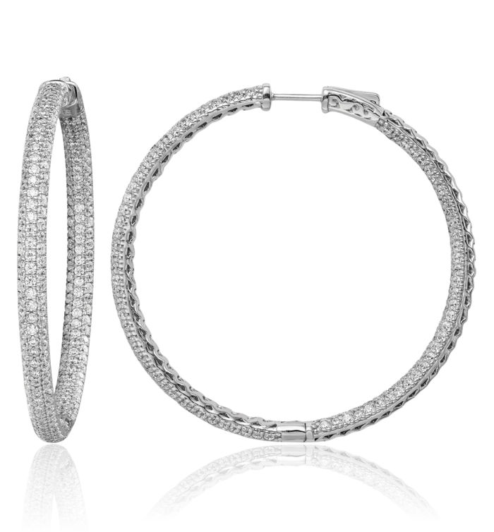 925 Sterling Silver 1.5mm Cubic Zirconia CZ Round Large Hoop Earrings
