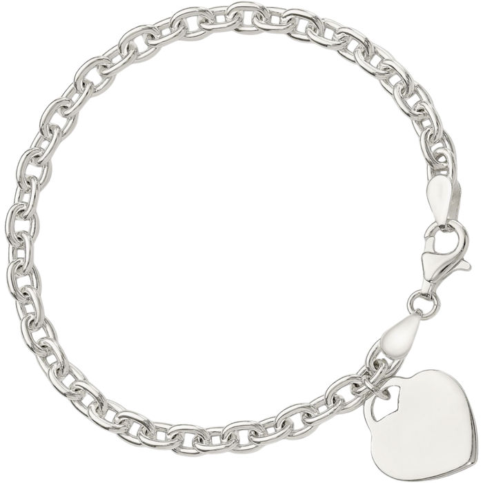 925 Sterling Silver 1.5mm Engraveable Heart Charm Bracelet