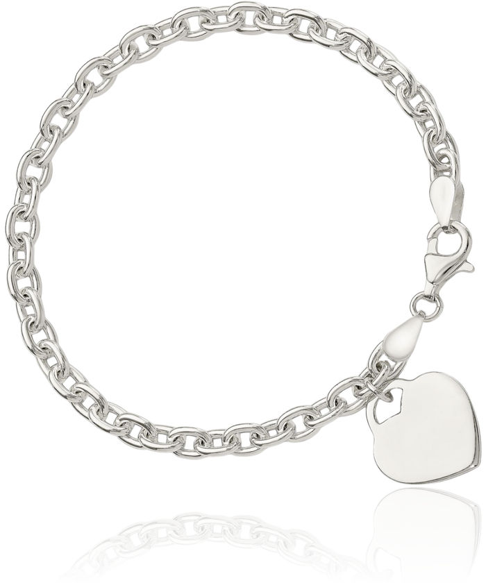 925 Sterling Silver 1.5mm Engraveable Heart Charm Bracelet