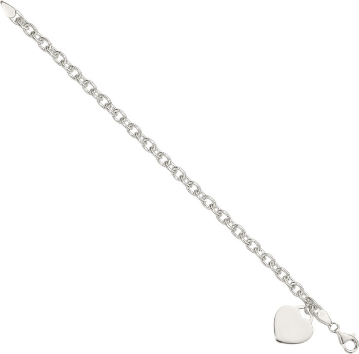 925 Sterling Silver 1.5mm Engraveable Heart Charm Bracelet