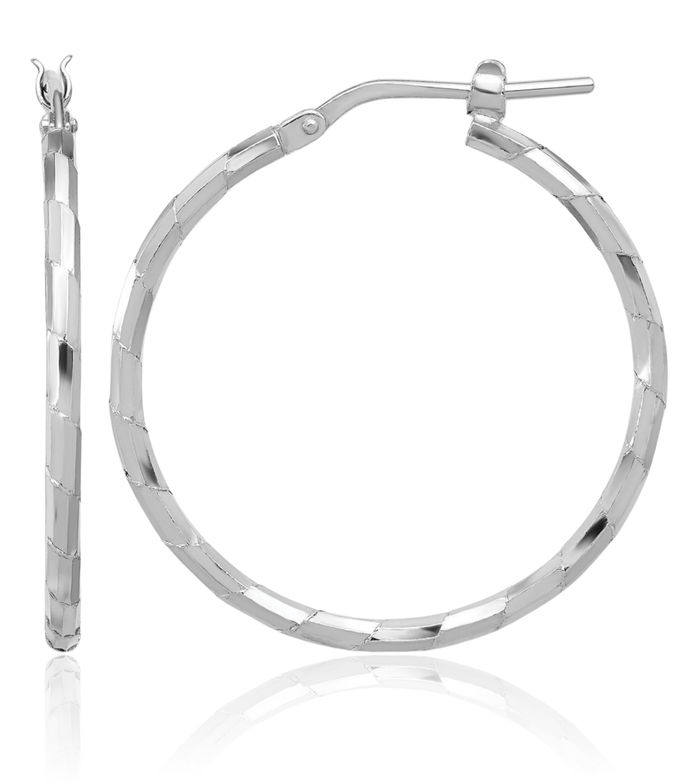 925 Sterling Silver 1.60mm Round Medium Hoop Earrings