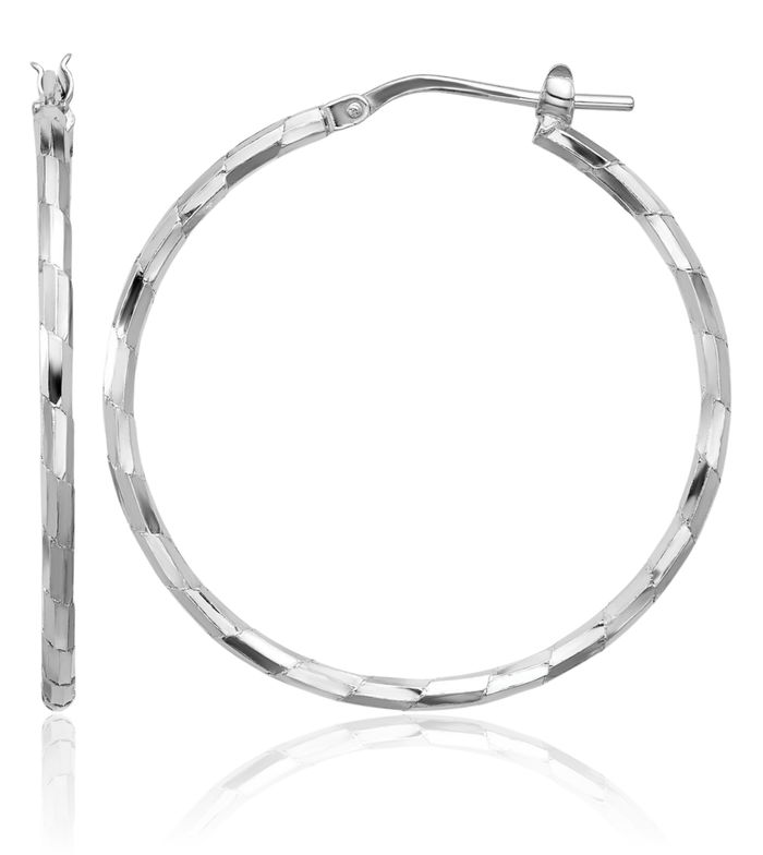 925 Sterling Silver 1.60mm Round Medium Hoop Earrings