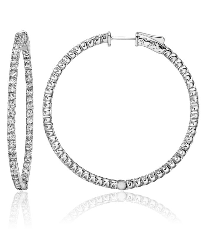 925 Sterling Silver 1.75mm Cubic Zirconia CZ Round Large Hoop Earrings