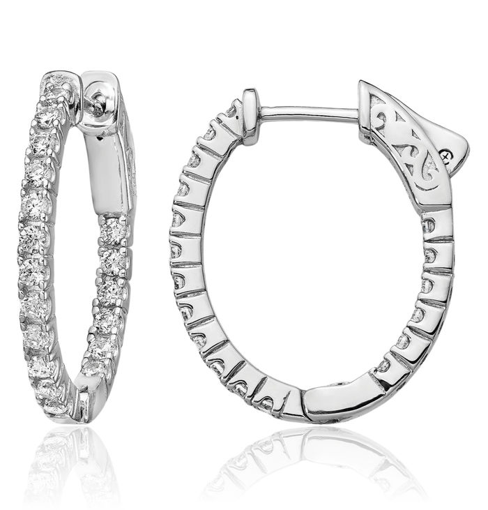 925 Sterling Silver 1.7mm Cubic Zirconia CZ Oval Medium Hoop Earrings