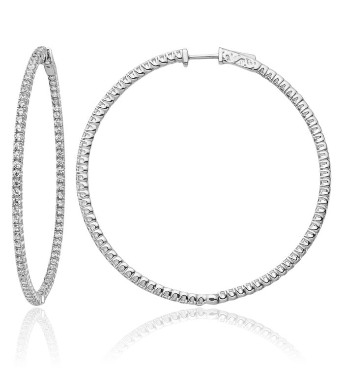 925 Sterling Silver 1.7mm Cubic Zirconia CZ Round Large Hoop Earrings