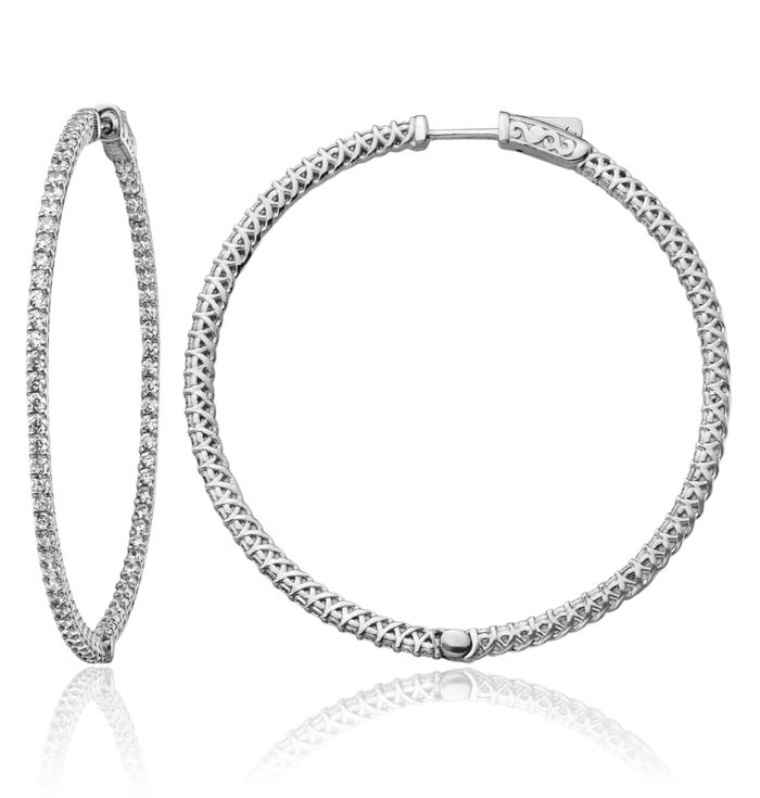 925 Sterling Silver 1.7mm Cubic Zirconia CZ Round Large Hoop Earrings
