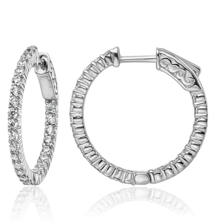 925 Sterling Silver 1.7mm Cubic Zirconia CZ Round Medium Hoop Earrings